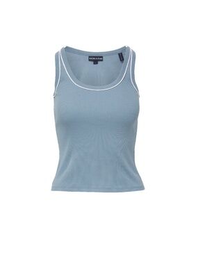 Veronica Beard Birke Scoop-Neck Ribbed Tank Top , Lake Mist light blue, XL